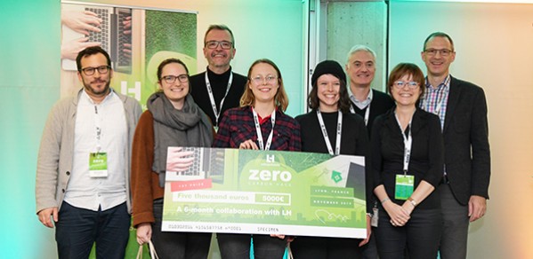 Cambridge PhD students Ellie Marsh and Jess Forsdyke (pictured second and third from left respectively) with their prize money.