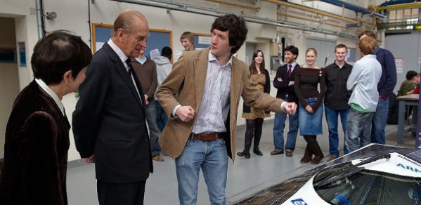 The Chancellor is shown the Cambridge University ECO Racing vehicle by Anthony Law, team manager 