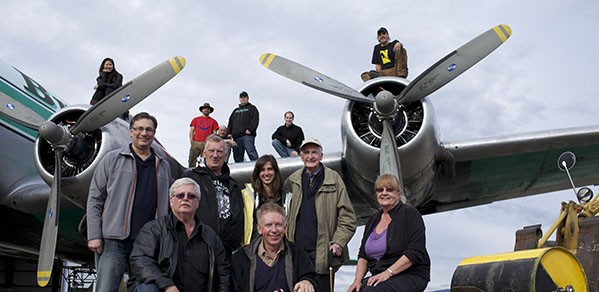 Dr Hugh Hunt (front, centre) with some of the cast and crew of the 2011 Channel 4 documentary, Dambusters: Building the Bouncing Bomb
