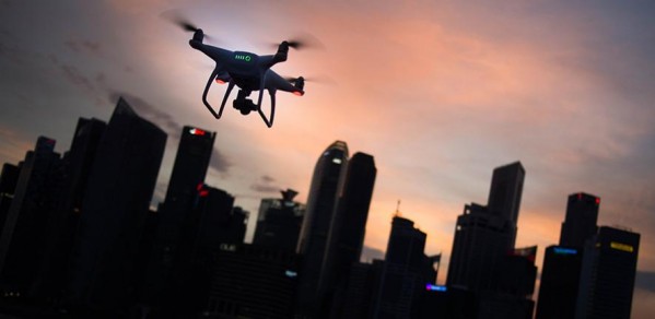 Drone and city skyline  