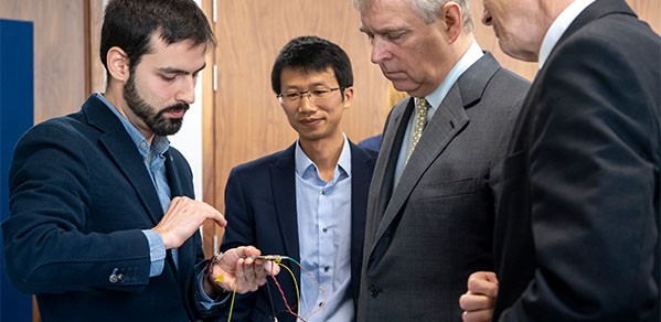 Dr David Rodenas Herráiz and Dr Xioamin Xu demonstrate sensing technology to HRH The Duke of York.