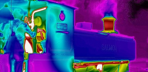 Typical thermal image of steam train, showing hot chimney