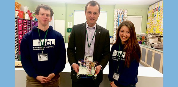 During the outreach session at St Benedict's School, in London, from left, UCL lecturer Dr Thomas Gilbert, CDT director Professor Cyril Renaud and Cambridge PhD student Jana Skirnewskaja.
