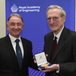 Professor Jacques Heyman receiving the Sir Frank Whittle Medal from Sir Jim McDonald the RAEng President