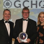 Centre Professor David Cardwell FREng, receives the award on behalf of the Department