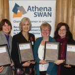 Presentation of Athena SWAN awards with Professor Keith Glover and Dr Kate Knill on the far left