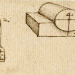 Image: Sketches dating from 1506-8 showing attempts to analyse the friction on a cylinder supported in a half-bearing 