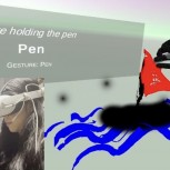 Yi Chen Hock drawing in the Virtual Reality drawing application she developed using hand gesture recognition with an OptiTracked