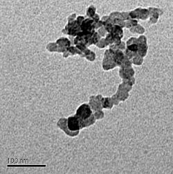 Transmission Electron Microscope image of a diesel particle courtesy of K. Park, F. Cao, D. Kittelson, and P. McMurry