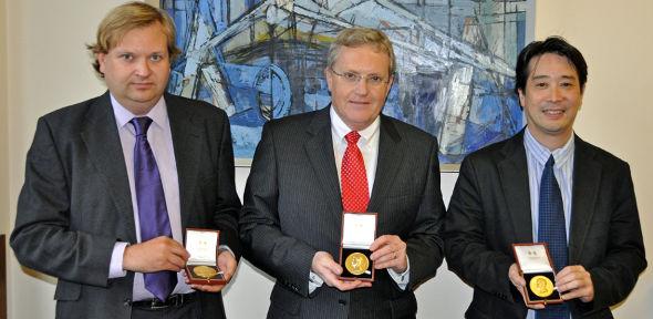 Paul Fidler, Dr Campbell Middleton and Professor Kenichi Soga with their Telford Medals