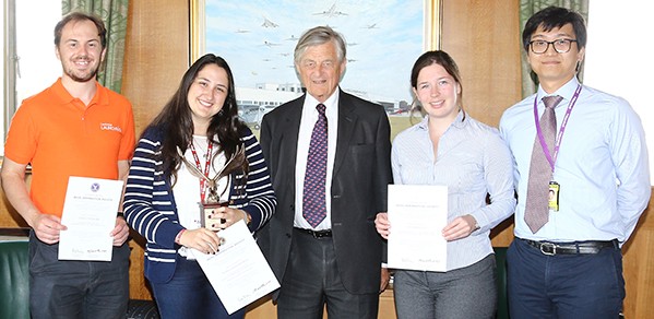 Isabel (pictured second left) is presented with her prizes by Sir Michael Marshall (centre), Chairman of the Marshall Aerospace and Defence Group.