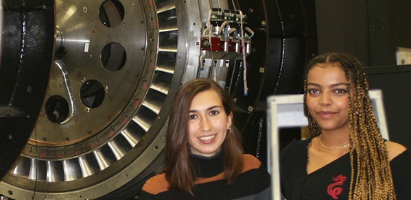 Sofia Medina Cassillas, left, and Abigail Berhane in the Whittle Lab.