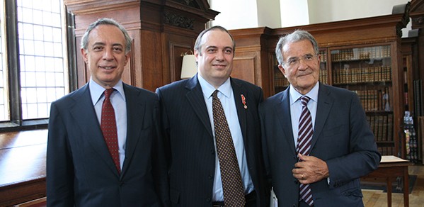 From left, Pasquale Terracciano, Ambassador of Italy to The United Kingdom, Professor Andrea Ferrari and Romano Prodi, former President of the European Commission.
