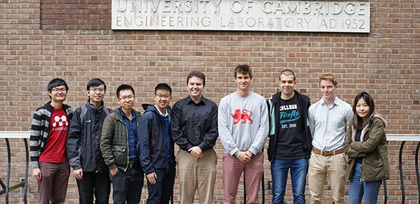 From left, Team CUBE: Ziqing Liew, Julian Ting, Zhi Hao Kok and James Liew; Dr Brilakis; Team CUEDConstruct: Ben Langslow, Richard Mihaylov, Rory Bradshaw and Jae Lee.  