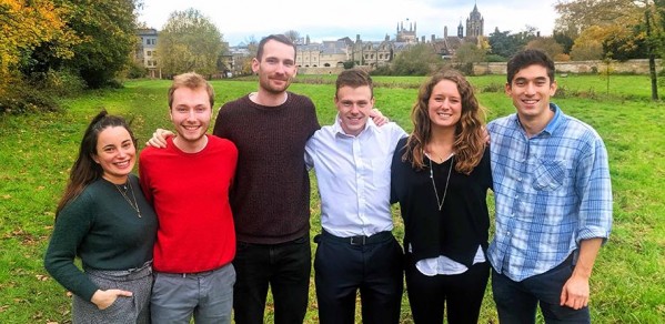Engineering PhD students Ingrid El Helou (left), Matteo Craglia (second left) and Sarah Nelson (second right), with other members of the research team.