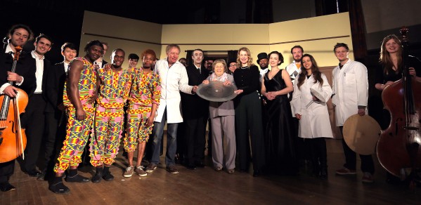 Dr Hugh Hunt, centre in white, with the cast and crew of 'Television’s Opening Night: How the Box Was Born’