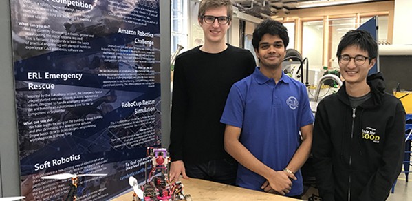 Representing Cambridge University Robotics, from left, Oliver Nick, Aryaman Reddi, Choon Kiat Lee.