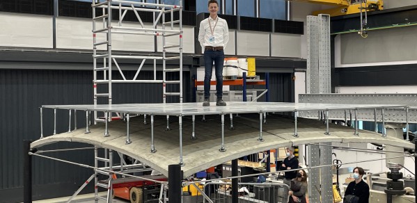 Dr John Orr of the ACORN team shows off the prototype thin-shell floor