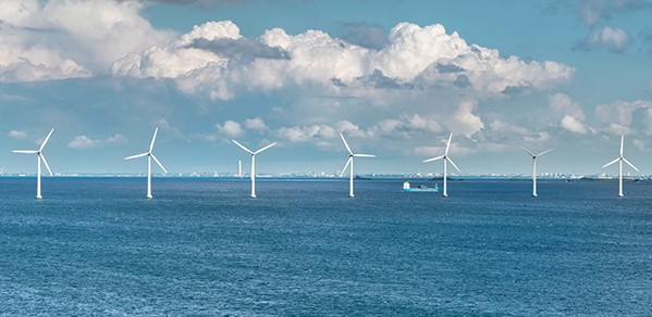 Wind turbines in the sea.