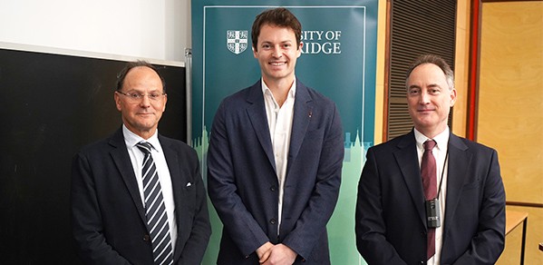 From left, Professor Roberto Cipolla, alumnus Alex Kendall, and Professor Colm Durkan