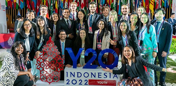 Micheala (pictured second, right) alongside her fellow youth delegates on the 'Sustainable and Liveable Planet' thematic track, following the signing of the Y20 Communiqué.