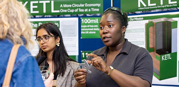 Third-year MET student Adubea Larson-Amartefio demonstrates KETL – technology designed to give teabags a "second life"