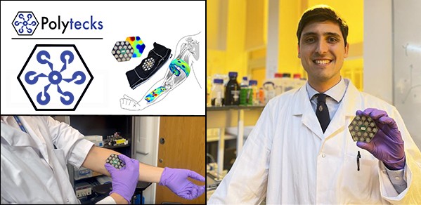 Polytecks founder Ruben Ruiz-Mateos Serrano holds and demonstrates one of his prototype devices for the early and accurate detection of heart defects