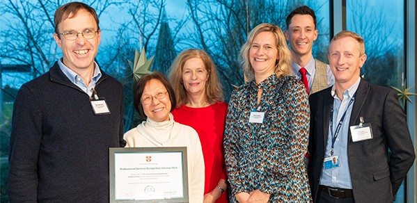 Accepting the University Award, from left, Tom Matthams, Shui Lam, Jane Batten, Helen Francis, Peter Thomas-McEwen (Department of Engineering) and Tim Laws.