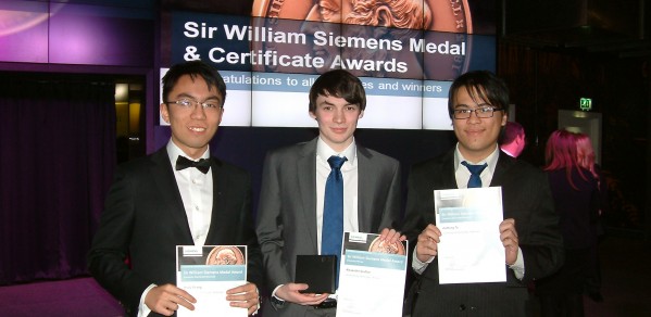 Siemens award winner Alexander Grafton, centre, with two shortlisted nominees from the Department Andy Zhang and Anthony To