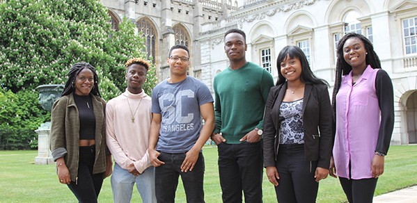 Undergraduates via Target Oxbridge (L to R): Timi Sotire, Bez Adeosun, Michael Harvey (Engineering), Daniel Oluboyede, Leah Grant and Fopé Jegede.