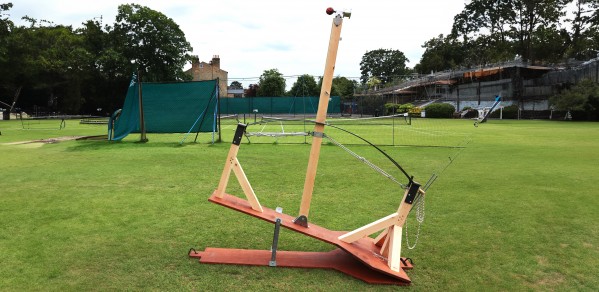 The reconstructed historic Venn bowling machine