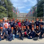 Members of the Global Coalition for TBI and The G4 Alliance outside the Palais des Nations at the Walk the Talk event