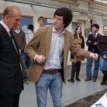 The Chancellor is shown the Cambridge University ECO Racing vehicle by Anthony Law, team manager 