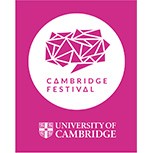 A close-up of a blue human eye looking off camera. Next to it is the Cambridge Festival logo.