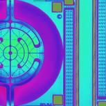 Microscope/Micrograph of MEMS Micro-heating element with integrated CMOS electronic driver and temperature sensing circuits