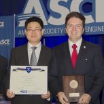 Presentation of Collingwood Prize to Ioannis Brilakis (third from left) and Zhenhua Zhu by Greg DiLoreto and Patrick J. Natale