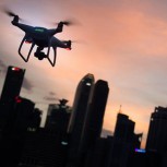 Drone and city skyline  