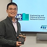 An illustration showing circular power electronics: a reusable device, repairable parts and recyclable materials