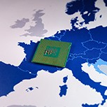 Europe made CPU chip on a European Union map