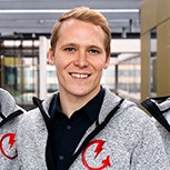 Jonas Fauser, alumnus Tobias Kahnert, and Simon Rudolph head and shoulder shots, wearing EFT Mobility branded grey hoodies