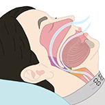 Illustration and photograph of 'smart pyjamas'. One shows a sleeping human head with the inner workings of the nose and throat s