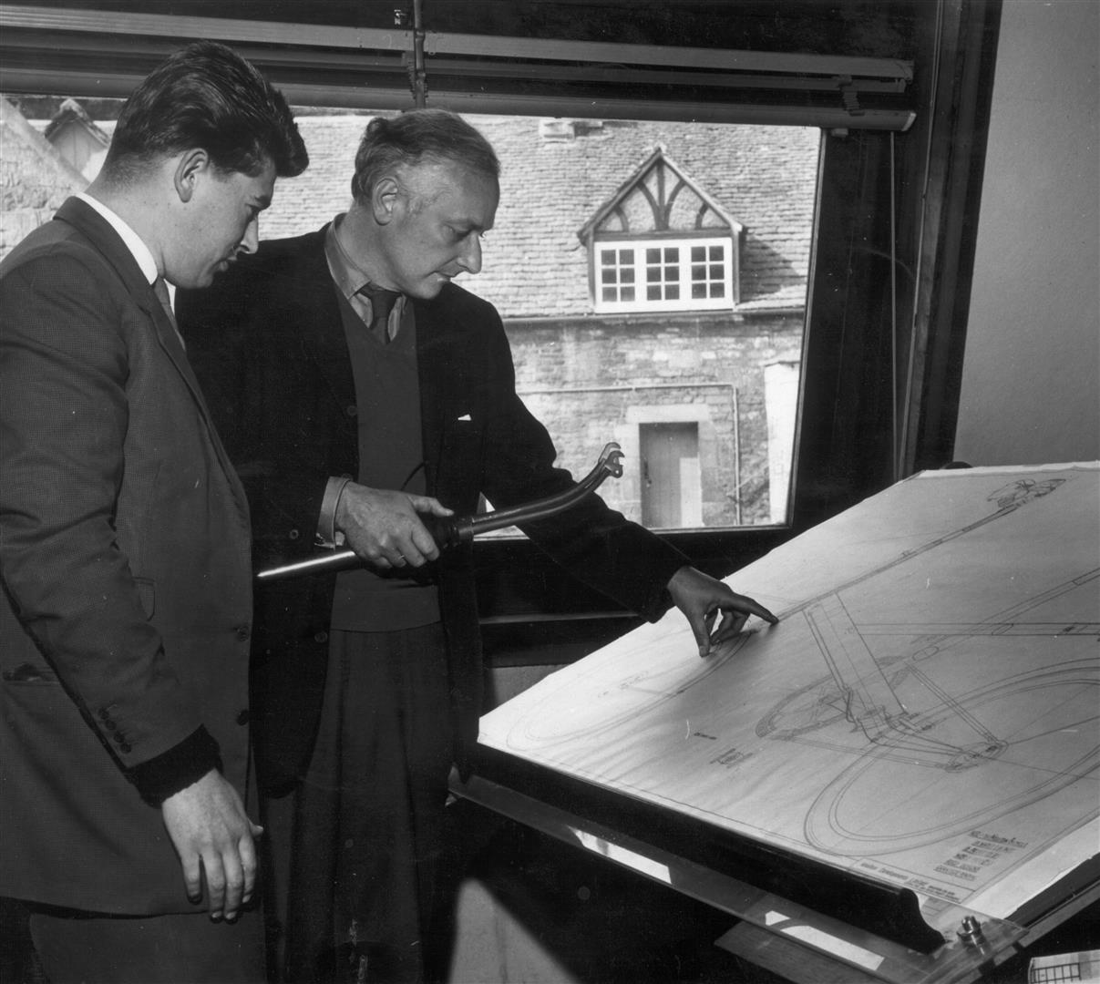 Alex Moulton and Brian Cottrell in Drawing Office 1962