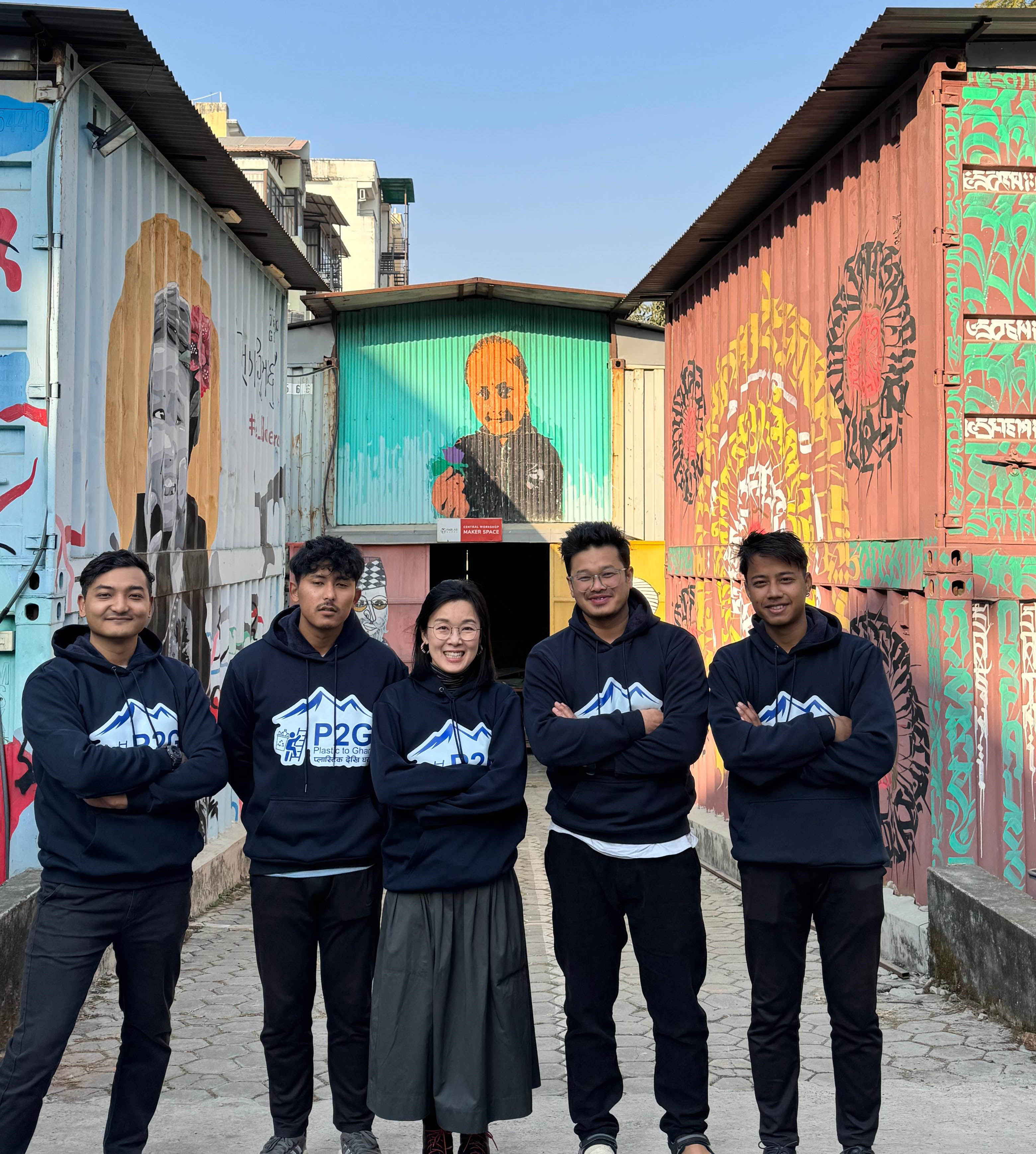 Curie (centre) with the team in Nepal