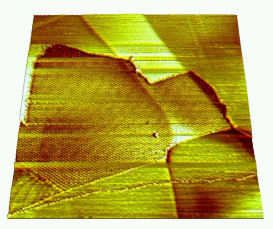 Layers of graphite overlap giving a superlattice structure. Image size is 500nm (nanometres)x 500nm