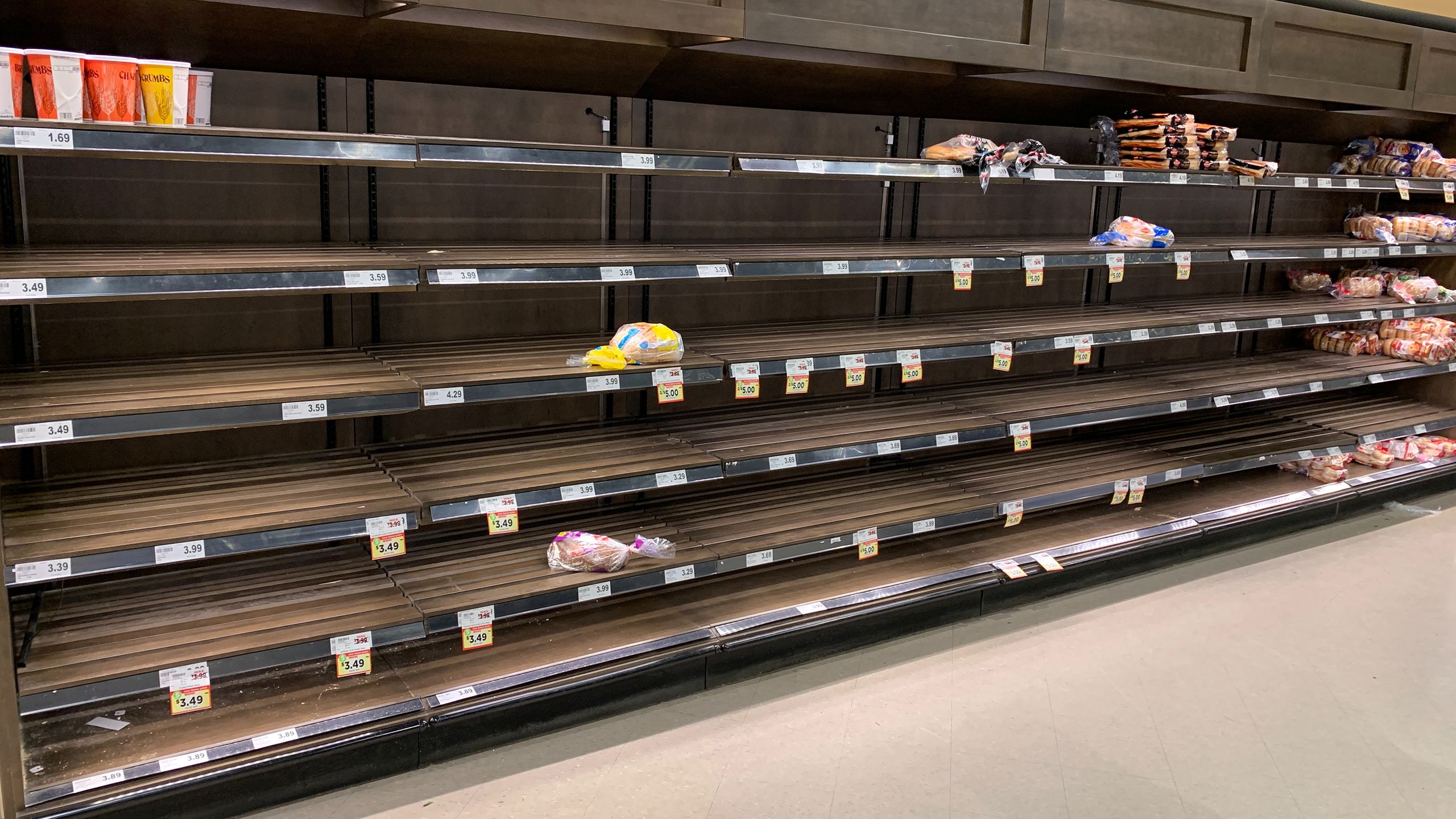 Bare supermarket shelves